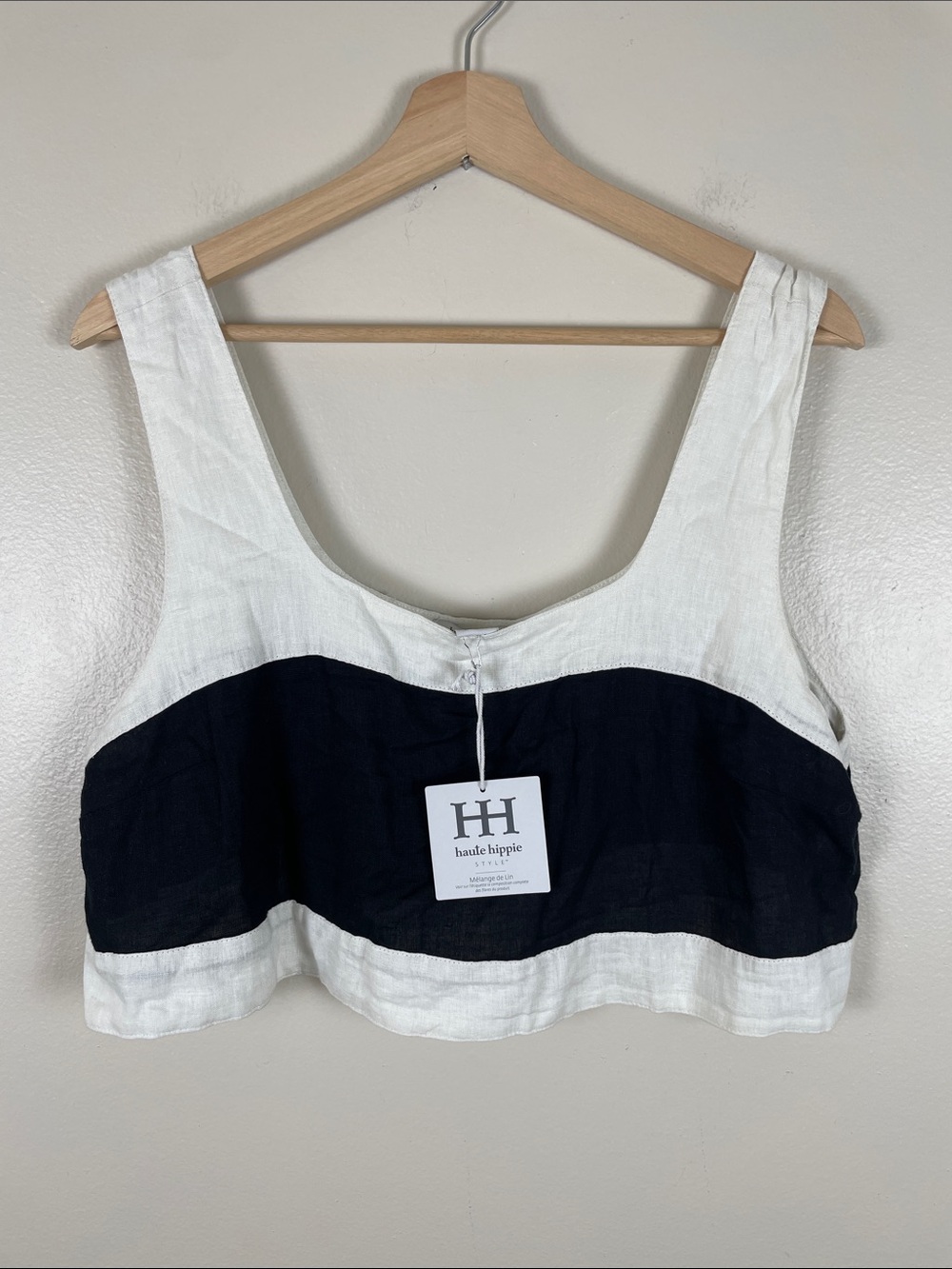 Haute Hippie Black and White Cropped Linen Tank. NEW XL
